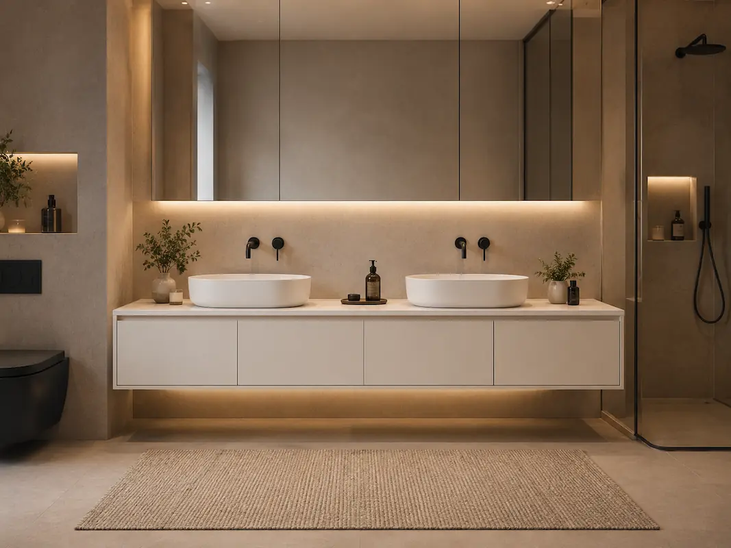 A elegant off white classic inspired floating vanity